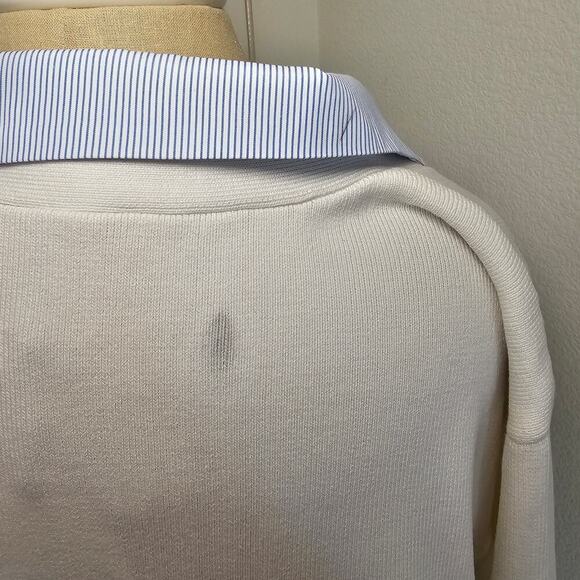 English Factory Mixed Media Cardigan Sweater White Blue Size Large - Picture 12 of 12